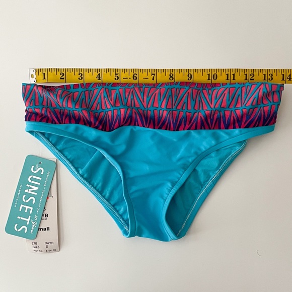 Sunsets Daybreak Turquoise Blue Fading Coral Ruching Bikini Bottoms NWT Small - Picture 6 of 10